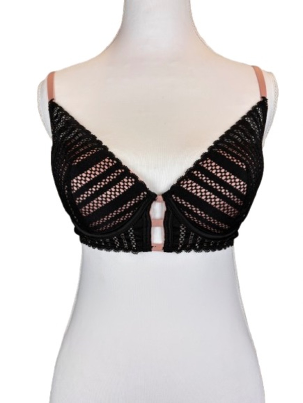 Victoria’s Secret 34C Black Lace Plunge Bra Mesh Lined Sexy